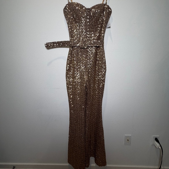 NEW Nadine Merabi LUCINDA GOLD JUMPSUIT Sz:XL Original Price $545 - Picture 3 of 11